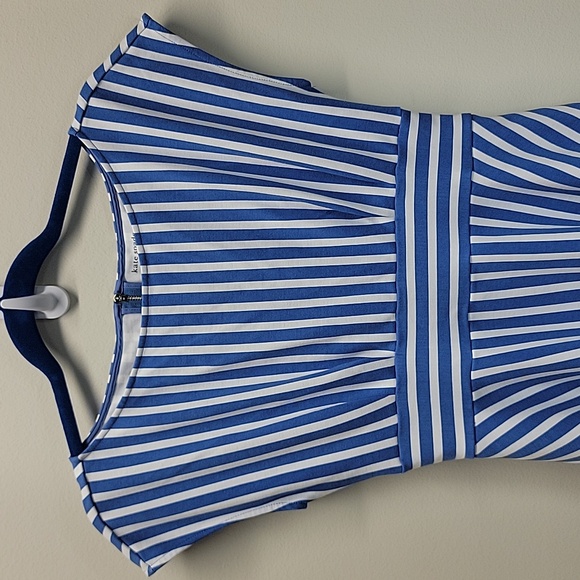 KATE SPADE BLUE / WHITE STRIPED CAP SLEEVE MINI DRESS SIZE SMALL - Picture 5 of 13